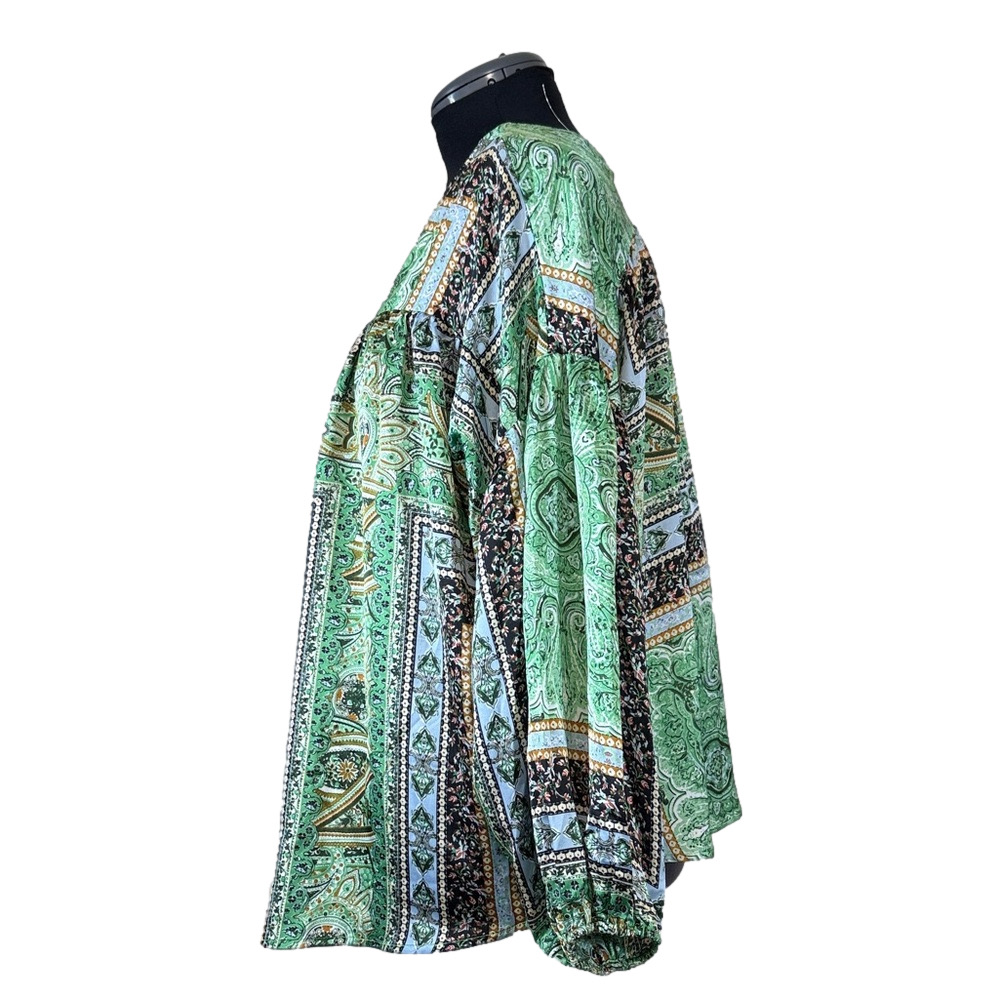 Chic Soul Green Paisley Balloon Sleeves Flowy Blouse SKU1473 - Picture 8 of 12